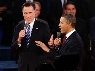 PHOTO: President Barack Obama and Republican presidential candidate and former Massachusetts Gov. Mitt Romney participate in the second presidential debate at Hofstra University in Hempstead, N.Y., ...