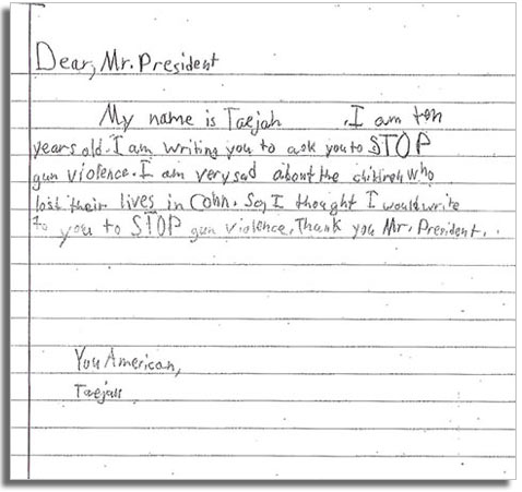 ht 2 taejah dm 130116 vblog Kids Write Letters to Obama on Gun Control