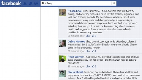 ht rick perry facebook bomb ll 120321 wblog Rick Perrys FB Page Bombed With Questions About Lady Parts